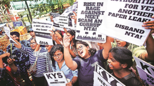 Students protesting for a fair examination system and justice.