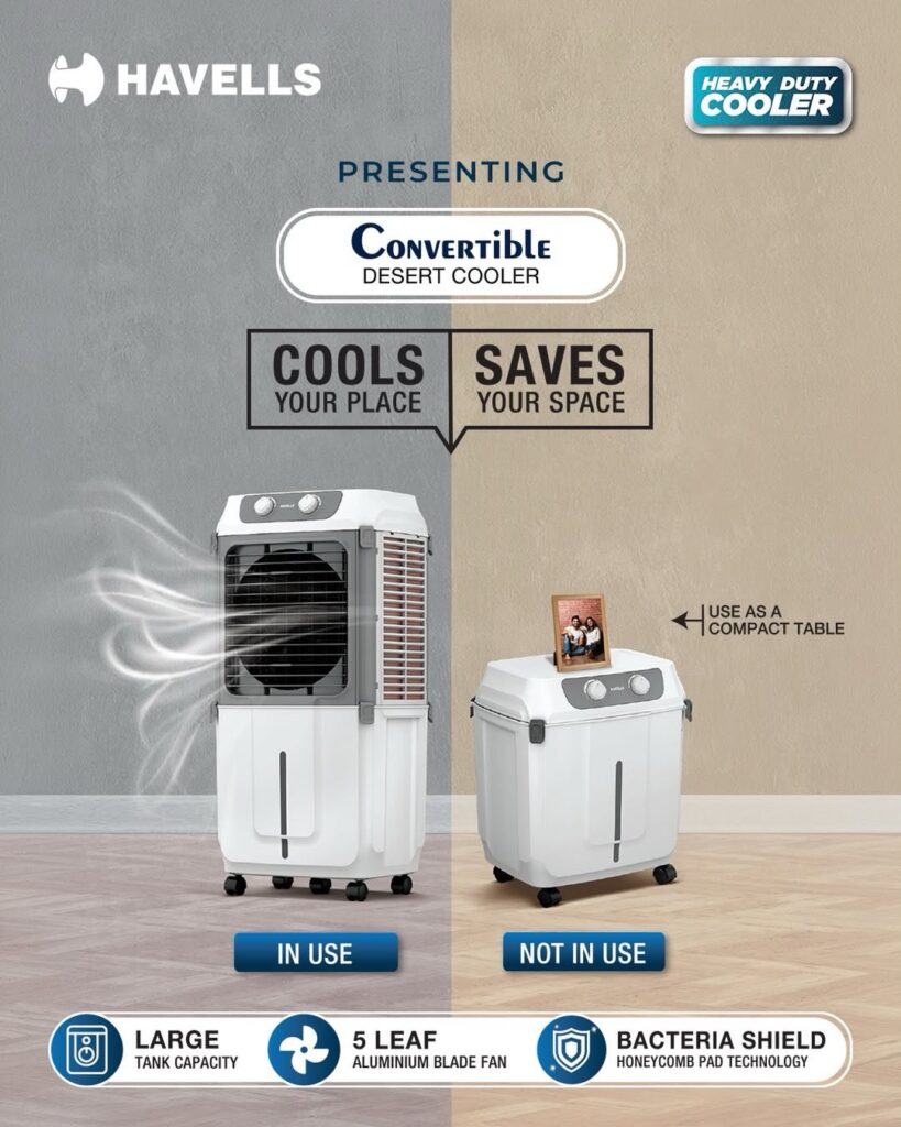 Designed for powerful cooling and smarter living, Havells Convertible Desert Cooler keeps your h