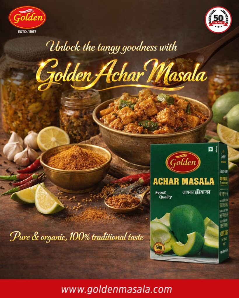 Unlock the tangy magic with Golden Achar Masala! Pure, organic, and packed with 100% traditional