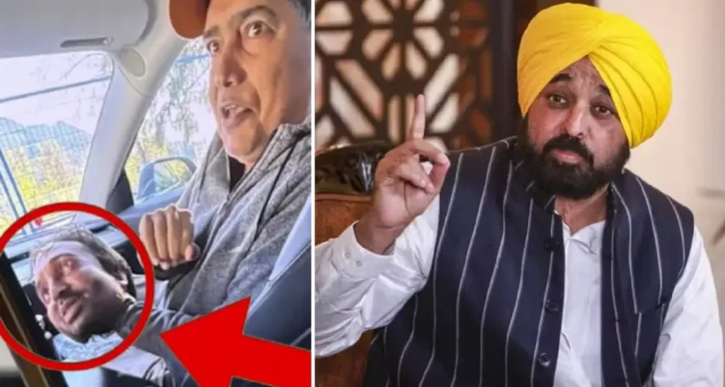 Bhagwant Mann addressing the media while presenting alleged silicone mask evidence.
